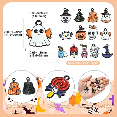 26Pcs 13 Styles Halloween Theme Spray Painted Alloy Enamel Pendants ENAM-FS0002-09-1