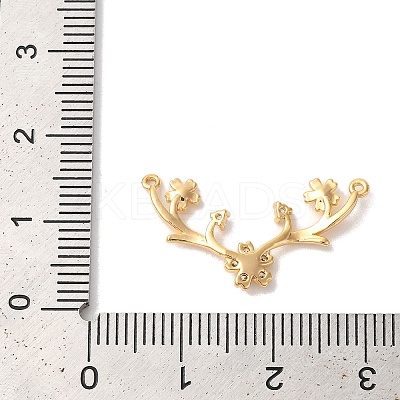 Brass Pave Clear Cubic Zirconia Flower with Deer Horn Links Connector Charms KK-M294-10G-1