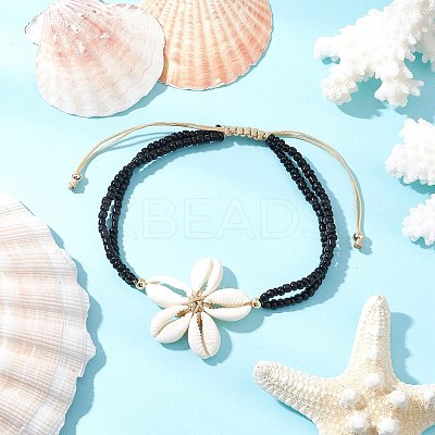 Adjustable Natural Cowrie Shell Beaded Braided Anklets AJEW-AN00686-03-1