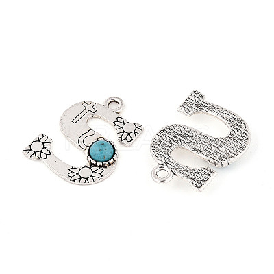 Synthetic Turquoise & Alloy Pendants PALLOY-H146-01AS-S-1