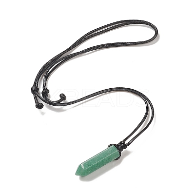 Natural Green Aventurine Bullet Pendant Necklace with Waxed Cords for Women NJEW-M196-02D-1