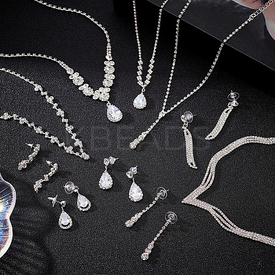 5 Sets 5 Styles Crystal Rhinestone Teardrop Dangle Stud Earrings & Pendant Lariat Necklace SJEW-AN0001-42-1