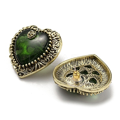 Glass Heart with Rose Stud Earrings LS-EJEW-F323-01AG-1