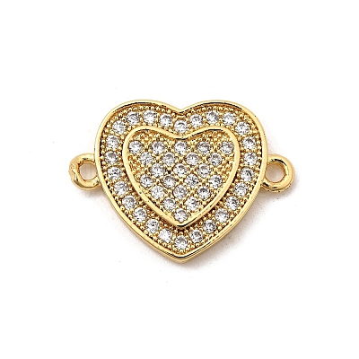 Brass Micro Pave Clear Cubic Zirconia Heart Connector Charms KK-I360-013G-01-1