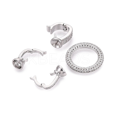 Brass Micro Pave Clear Cubic Zirconia Fold Over Clasps KK-Q074-19P-1