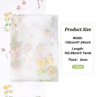 Flower Pattern Embroidered Polyester Tulle Lace Fabric DIY-WH0409-67-1