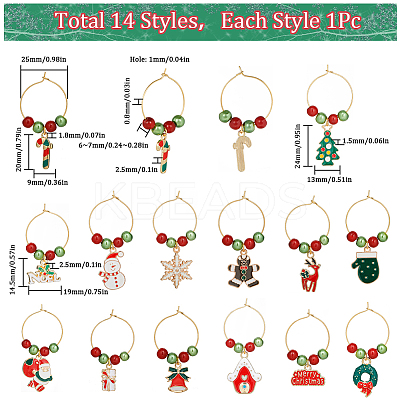 14Pcs Christmas Theme Alloy Enamel Wine Glass Charms AJEW-SC0002-05-1