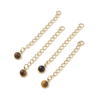 Ion Plating(IP) 316 Surgical Stainless Steel Curb Chain Extender with Gemstone Round Charm STAS-A097-01G-1