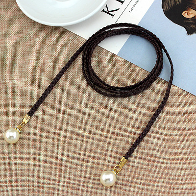 Imitation Leather Braided Belly Belt with Plastic Imitation Pearl Round Bead WG11EBA-06-1