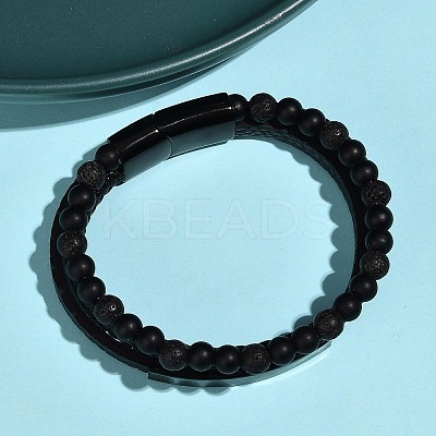 Natural Lava Rock & Glass Round Beaded Bracelets BJEW-G732-02A-1