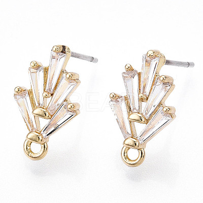 Brass Cubic Zirconia Ear Studs MAK-T011-04G-1