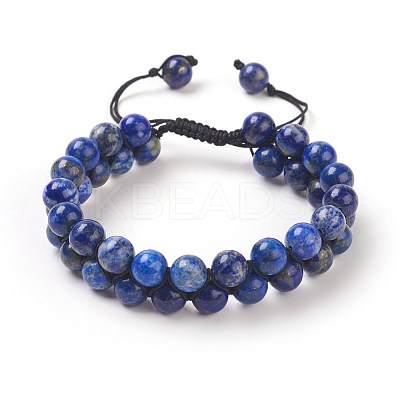 Adjustable Natural Lapis Lazuli Braided Bead Bracelets BJEW-E351-01A-1