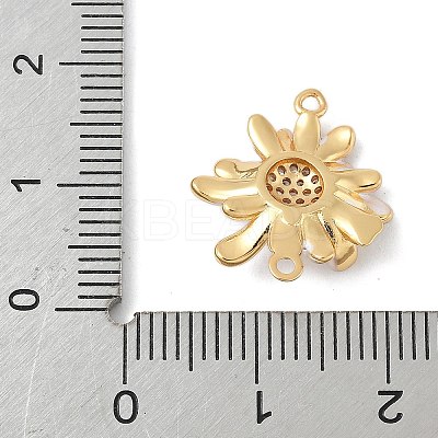 Flower Brass Micro Pave Clear Cubic Zirconia Connector Charms KK-M326-06-G02-1