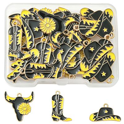 30Pcs 3 Styles Western Cowboy Theme Alloy Enamel Pendants ENAM-FS0003-89-1