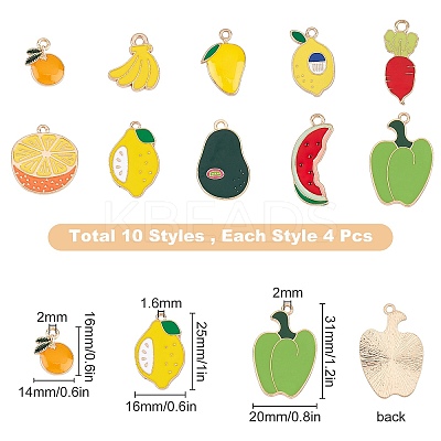 40Pcs 10 Style Light Gold Plated Alloy Enamel Pendants ENAM-SC0001-89KCG-1