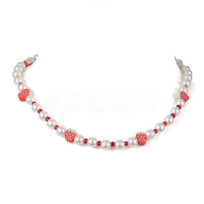 3Pcs 3 Style Fruit Polymer Clay & Glass Seed & Acrylic Pearl Beaded Necklaces Set NJEW-JN04582-1