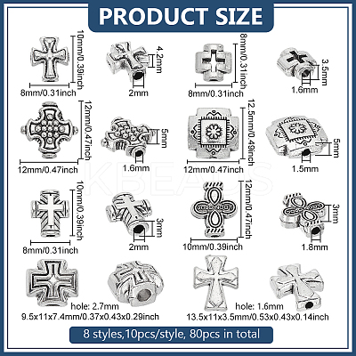 80Pcs 8 Styles Tibetan Style Zinc Alloy Beads TIBEB-FG0001-01-1