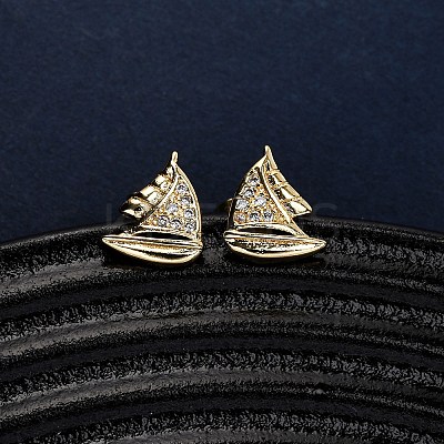 Brass Micro Pave Clear Cubic Zirconia Earrings EJEW-D328-03G-01-1