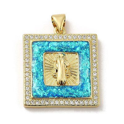 Rack Plating Brass Micro Pave Cubic Zirconia with Synthetic Opal Pendants KK-D088-33G-1