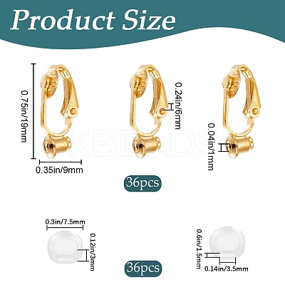 36Pcs Brass Clip-on Earring Converters Findings KK-SP0001-10G-1