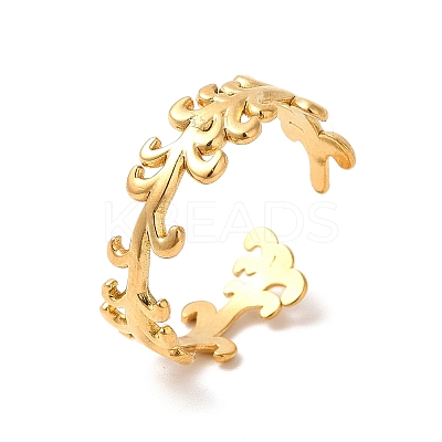 Ion Plating(IP) 304 Stainless Steel Leafy Branch Open Cuff Ring for Women RJEW-E063-21G-1