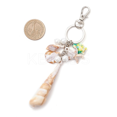 3Pcs Opaque Acrylic Imitation Shell & Synthetic Turquoise Keychain KEYC-JKC01337-1