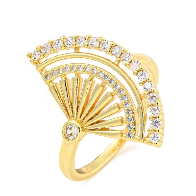 Fan Brass Micro Pave Clear Cubic Zirconia Open Cuff Rings for Women RJEW-L121-032G-1