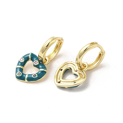 Heart Real 18K Gold Plated Brass Dangle Hoop Earrings EJEW-L268-038G-06-1