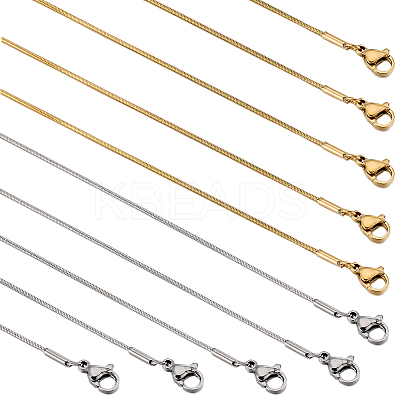 12Pcs 2 Colors 304 Stainless Steel Round Snake Chain Necklaces Set NJEW-SC0001-19-1