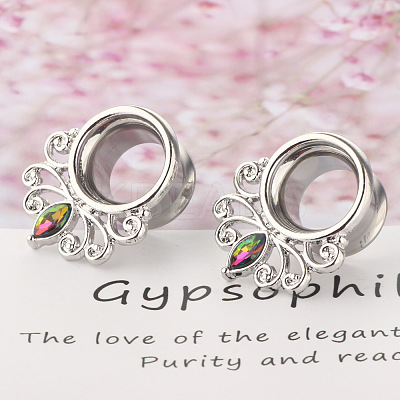 316L Surgical Stainless Steel Colorful Rhinestone Horse Eye Ear Plugs Gauges WG2285B-01-1