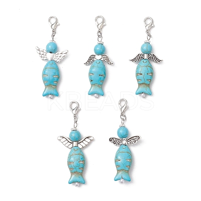 Fish Angel ABS Plastic Imitation Pearl & Synthetic Turquoise Pendant Decorations HJEW-JM03532-1
