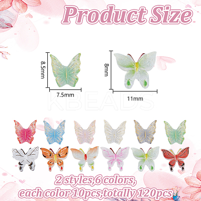 120Pcs 12 Colors Butterfly Resin Nail Art Cabochons MRMJ-HY0001-39-1