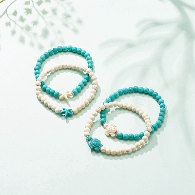 Synthetic Turquoise(Dyed) Ocean Theme Beaded Stretch Bracelet BJEW-JB08577-1