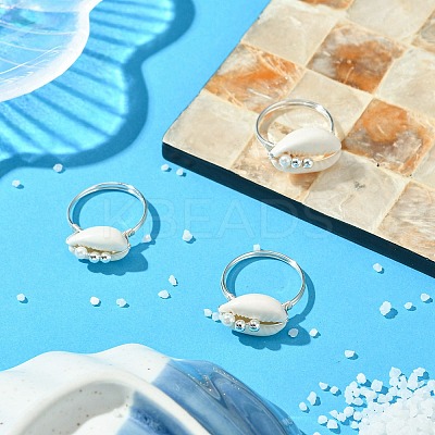 Natural Cowrie Shell Finger Rings RJEW-TA00171-1