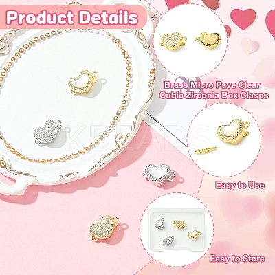 4Pcs 4 Style Brass Micro Pave Clear Cubic Zirconia Box Clasps KK-CJ0003-35-1