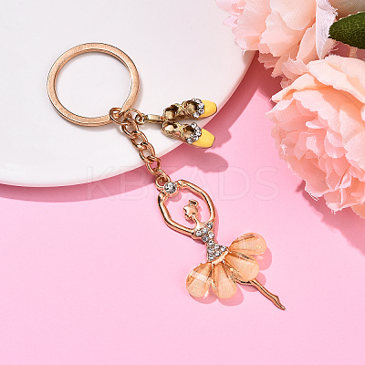 Alloy Crystal Rhinestone & Resin Ballet Dancer Girl Keychain KEYC-YW00228-07-1