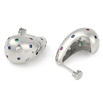 Rack Plating Teardrop Brass Pave Cubic Zirconia Stud Earrings for Women EJEW-Z059-06P-1