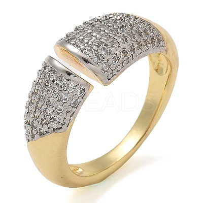 Brass Micro Pave Clear Cubic Zirconia Cuff Finger Rings for Women RJEW-B112-06GP-1