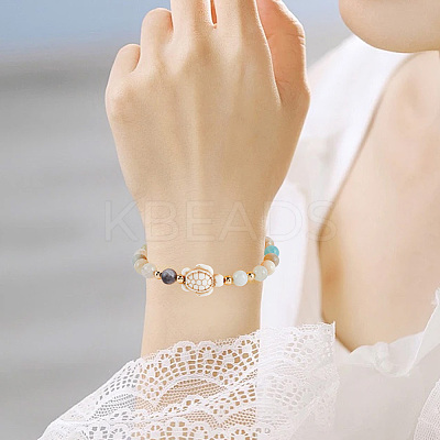 4Pcs 4 Style Natural Flower Amazonite Round Beaded Braided Bead Bracelets Sets BJEW-SC0001-51-1