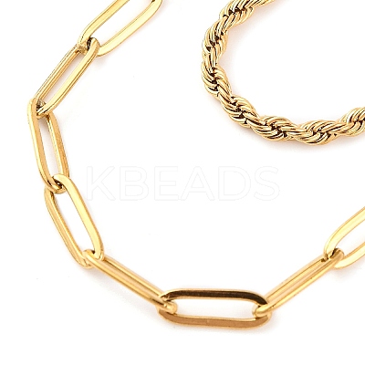 304 Stainless Steel Double Layer Paperclip Chain & Rope Chain Necklaces for Women LS-NJEW-G140-01A-G-1