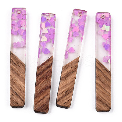 Transparent Resin & Walnut Wood Big Pendants RESI-N039-58C-1