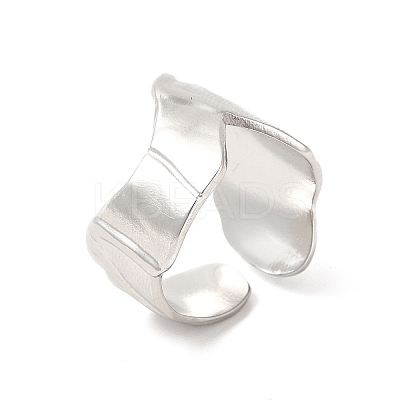 Non-Tarnish 304 Stainless Steel Wave Open Cuff Ring for Women RJEW-E063-17P-1