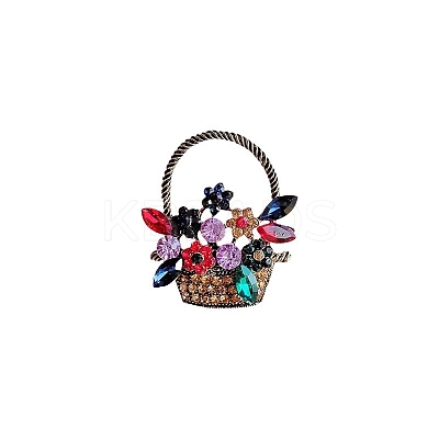 Flower Basket Antique Golden Alloy Rhinestone Brooches LS-PW-WG6DF7D-01-1