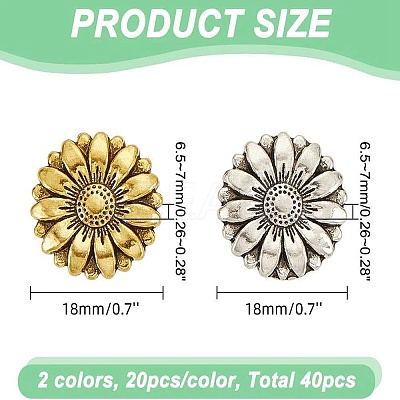40Pcs 2 Colors 1-Hole Alloy Shank Buttons BUTT-AR0001-13-1