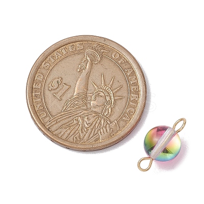 Dyed Synthetic Moonstone Round Connector Charms PALLOY-JF02690-01-1
