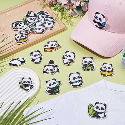 24Pcs 12 Styles Panda Computerized Embroidery Cloth Iron on/Sew on Patches DIY-AR0004-65-1