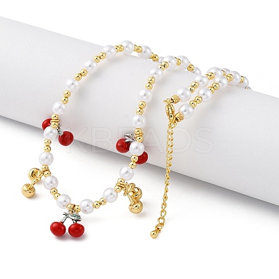 Brass Micro Pave Clear Cubic Zirconia Beaded Necklaces NJEW-Z059-04G-04-1