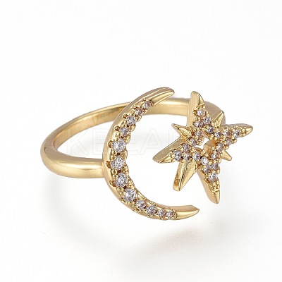 Brass Micro Pave Clear Cubic Zirconia Cuff Rings RJEW-K232-02G-1