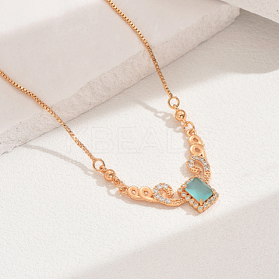 Elegant Vintage Brass Pave Cubic Zirconia Women's Rectangle Pendant Necklaces DI2317-5-1