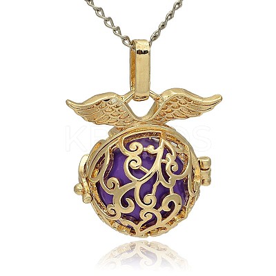 Golden Tone Brass Hollow Round Cage Pendants KK-J230-03G-1